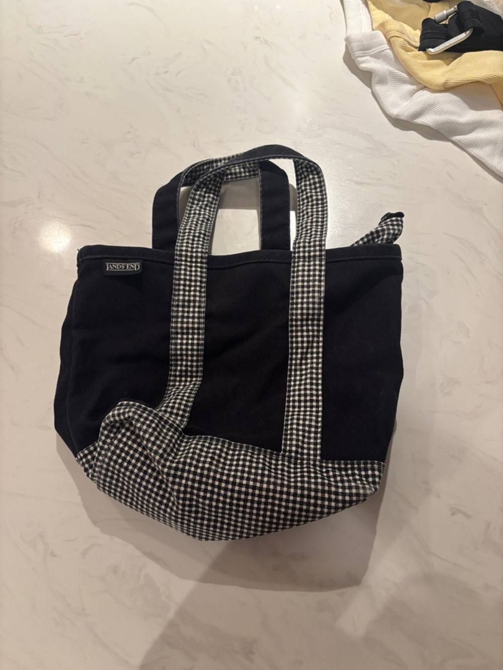 Lands' End Black Canvas Tote with Gingham Trim